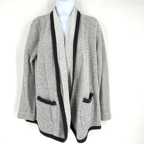 Three Dots Sweaters - Three Dots Grey Black Cardigan Ladies XS Open front cotton Made in USA Lagenlook